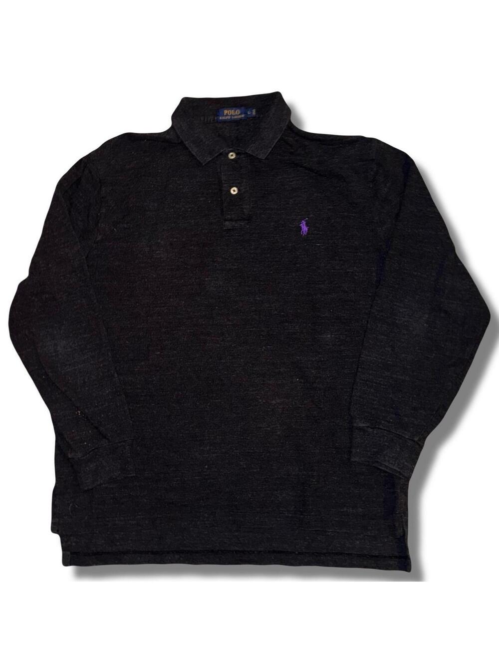 Polo Ralph Lauren dark grey with purple pony long sleeve polo shirt - Size L